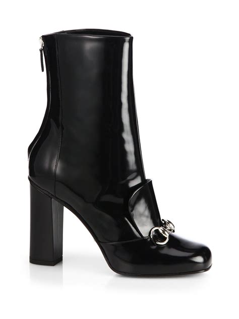 gucci lillian horsebit patent leather ankle boots|$995, Gucci Lillian Horsebit Patent Leather Ankle Boots.